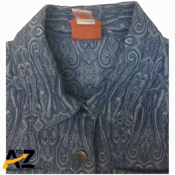 Hearts Of Palm Mens Long Sleeve Top Size 12 Blue Print Button-Up Collared Pocket - Picture 7 of 12
